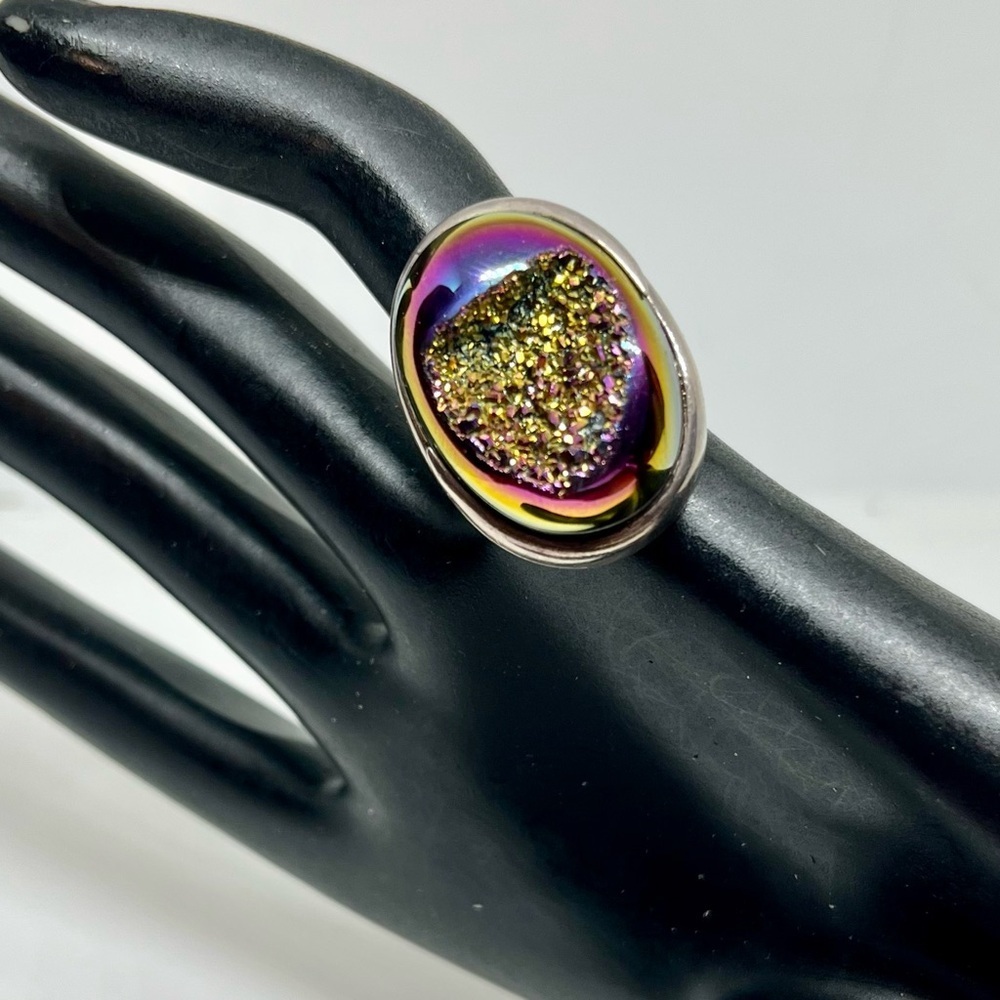 925 Sterling Silver Titanium Druzy Ring